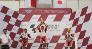 PODIUM : Mario Suryo Aji berhasil mempersembahkan podium kedua bagi Indonesia sekaligus mengibarkan bendera Merah Putih untuk pertama kalinya dalam balap pertama Asia Talent Cup 2018 (17/3).