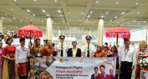 Inaugural Flight Virgin Australia Bawa 131 Penumpang dari Darwin ke Bali