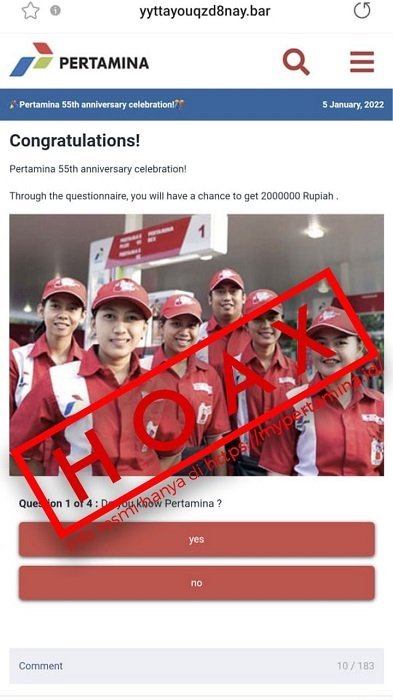Pertamina Tegaskan WA Undian Berhadiah HOAX