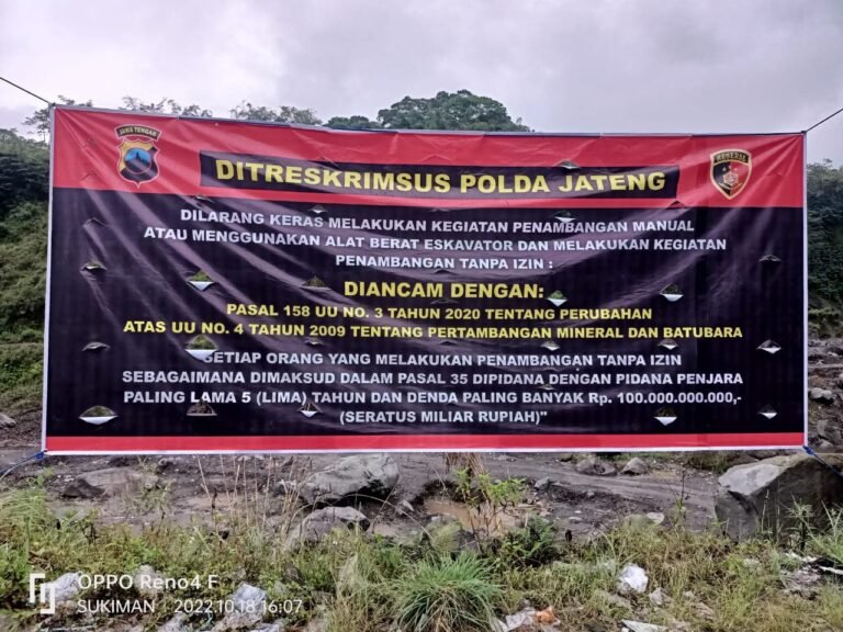 Polda Jateng Pasang Spandung Larangan Illegal Mining