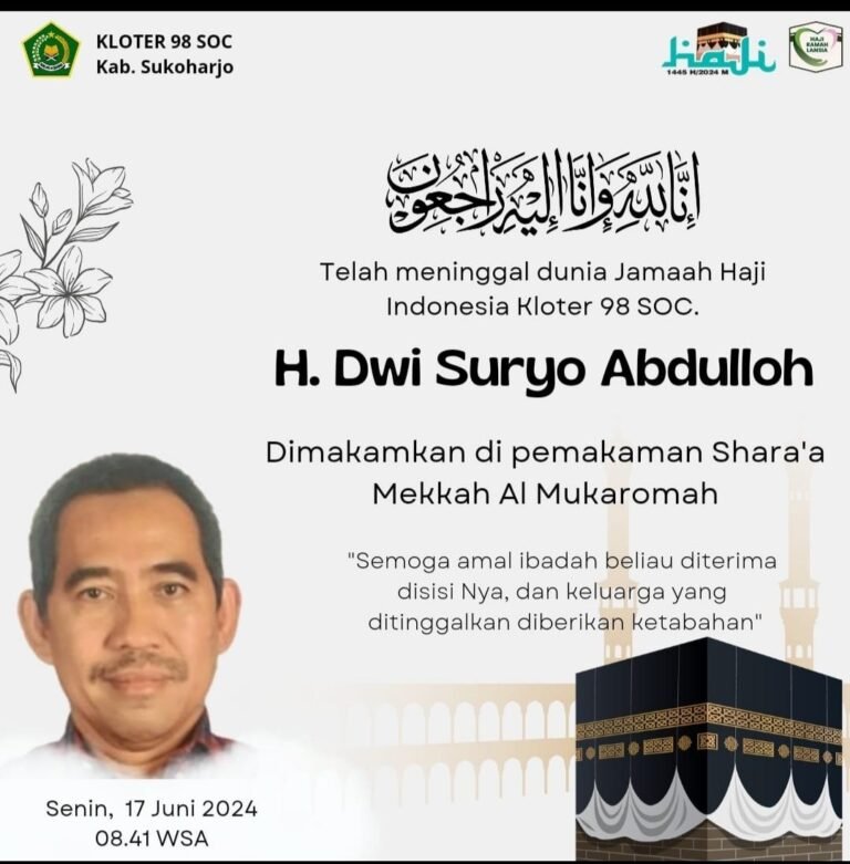 Habis Lempar Jumroh Jemaah Haji Asal Sukoharjo Meninggal 