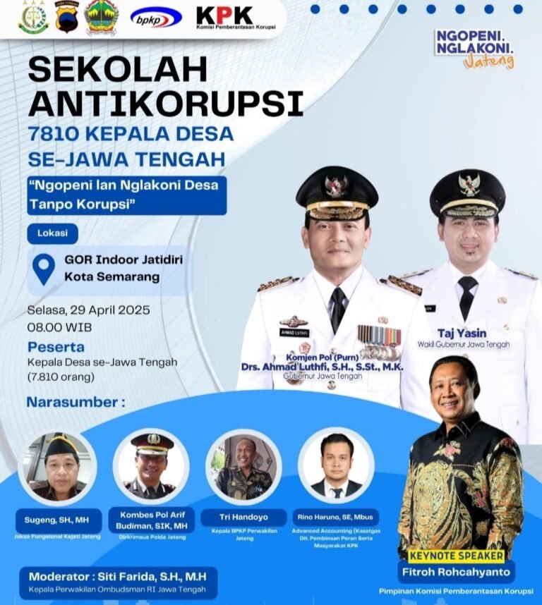 Besok, 7.810 Kepala Desa se-Jawa Tengah Sekolah Anti Korupsi di Semarang 
