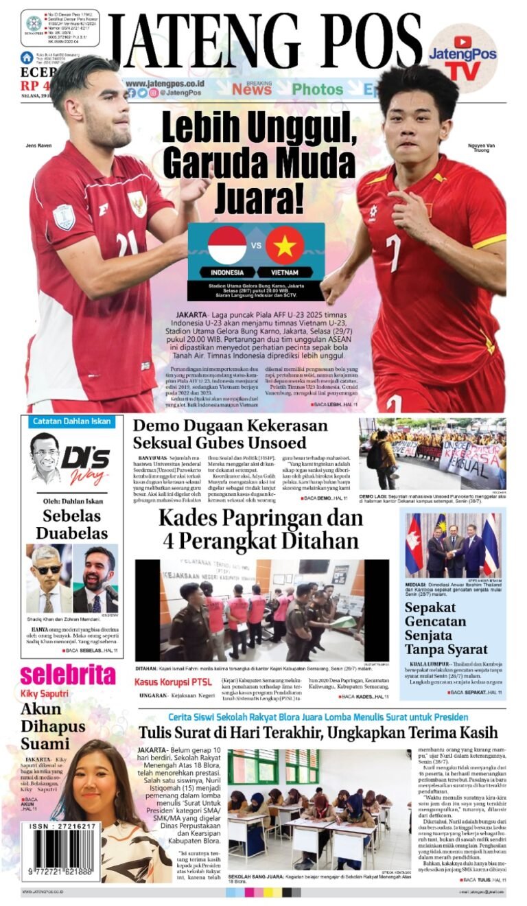 Koran Jateng Pos, Edisi Selasa 29 Juli 2025