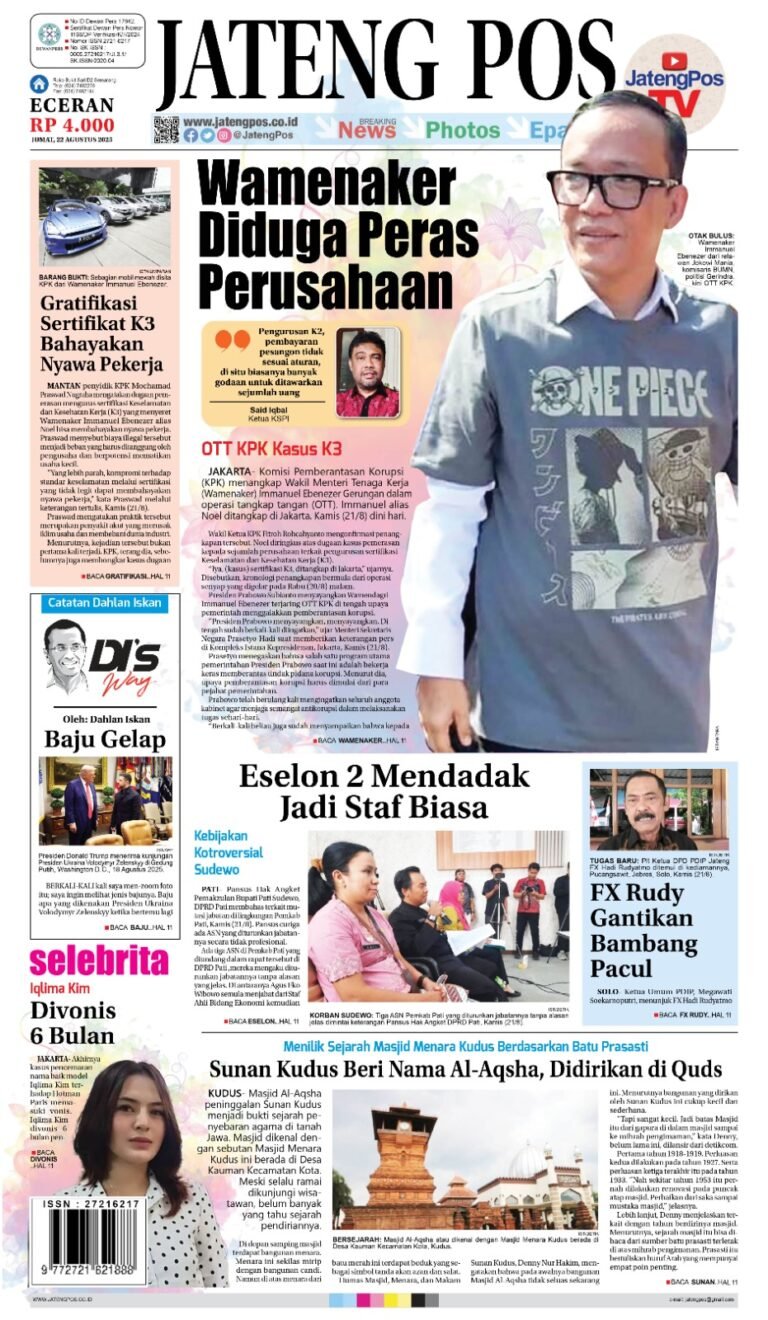 Headline Koran Jateng Pos, Jumat 22 Agustus 2025