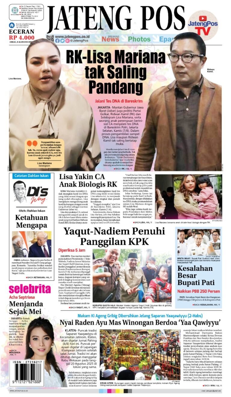 Headline Koran Jateng Pos, Jumat 08 Agustus 2025