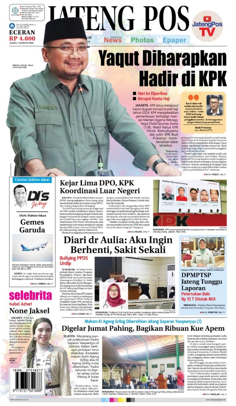 Koran Jateng Pos, Edisi Kamis 07 Agustus 2025