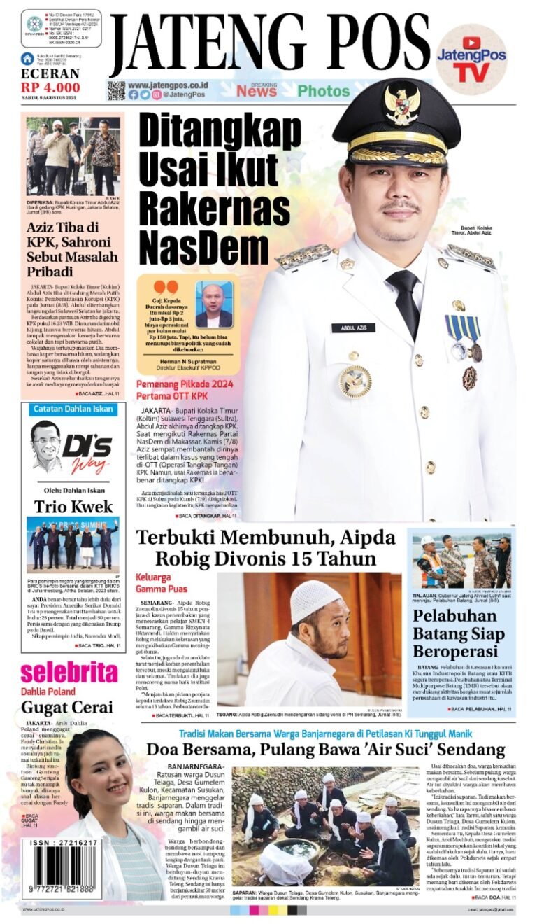 Headline Koran Jateng Pos, Sabtu 09 Agustus 2025