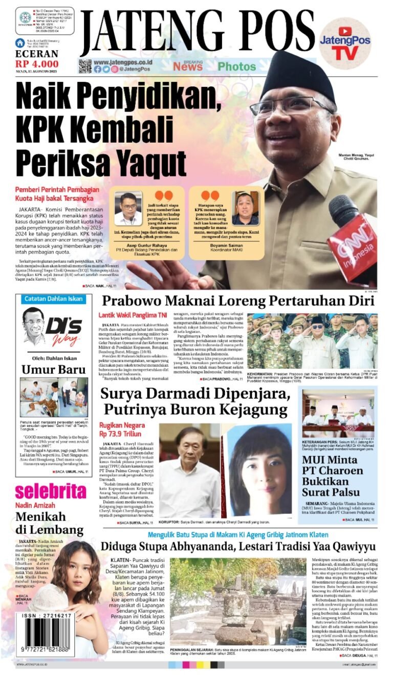 Headline Koran Jateng Pos, 11 Agustus 2025
