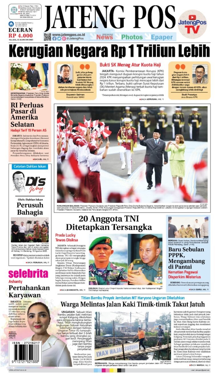 Headline Koran Jateng Pos, Selasa 12 Agustus 2025