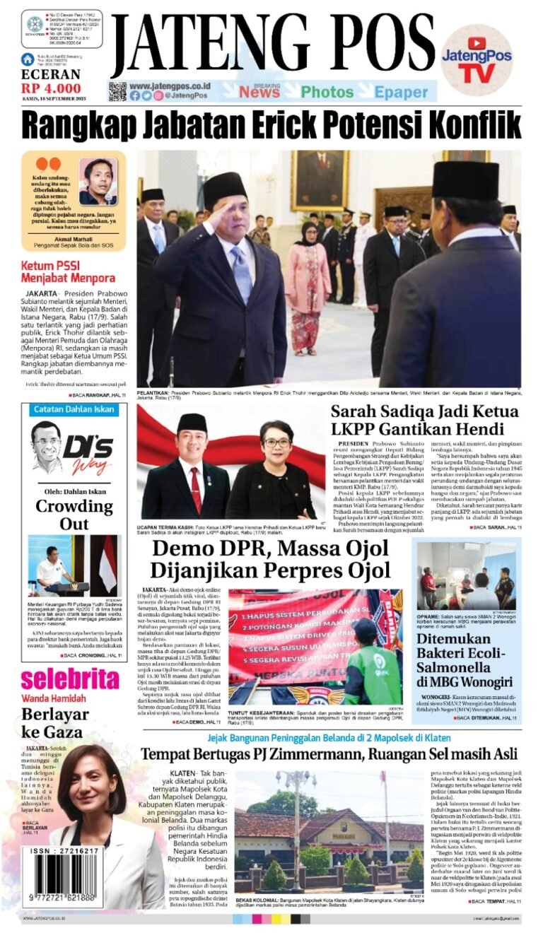 Headline Koran Jateng Pos, Kamis 18 September 2025