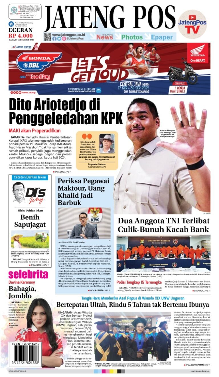 Headline Koran Jateng Pos, Rabu 17 September 2027