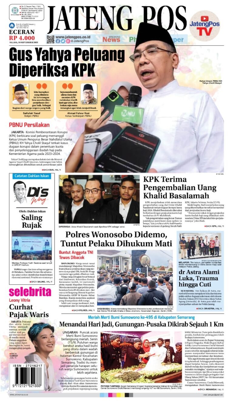Headline Koran Jateng Pos, Selasa 16 September 2025