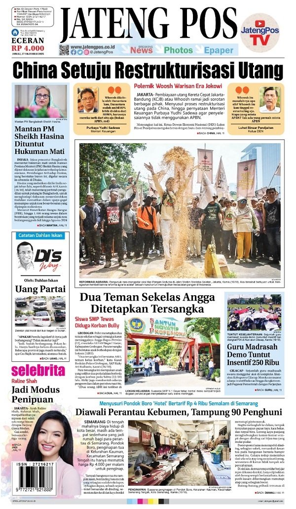 Headline Koran Jateng Pos, Jumat 17 Oktober 2025