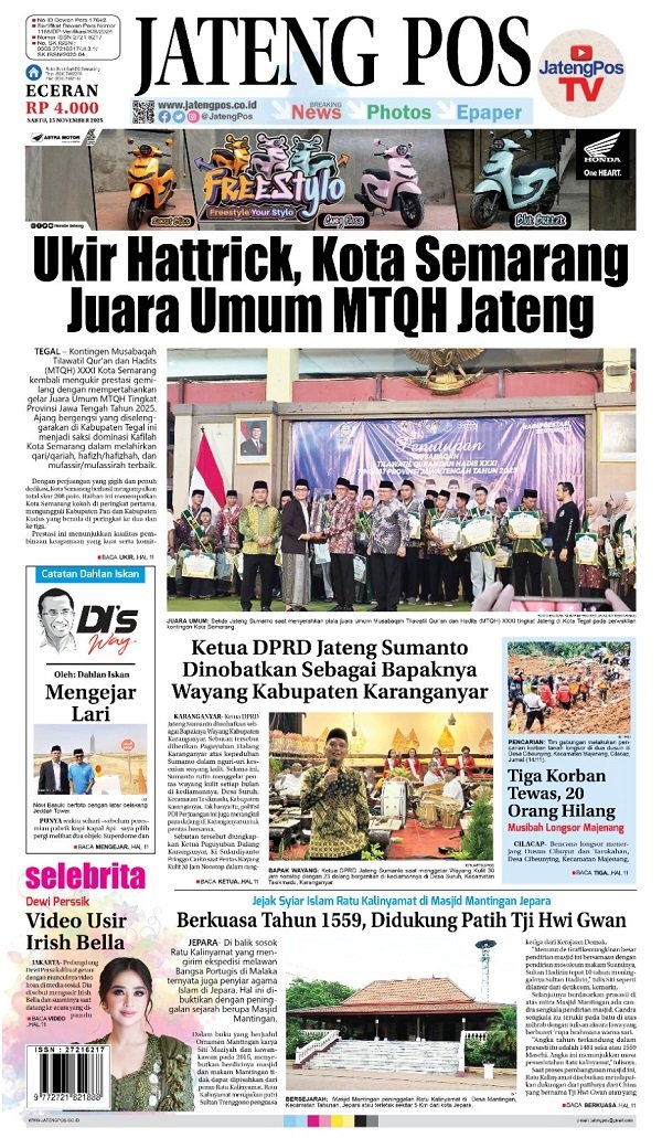 Headline Koran Jateng Pos, Sabtu 15 November 2025