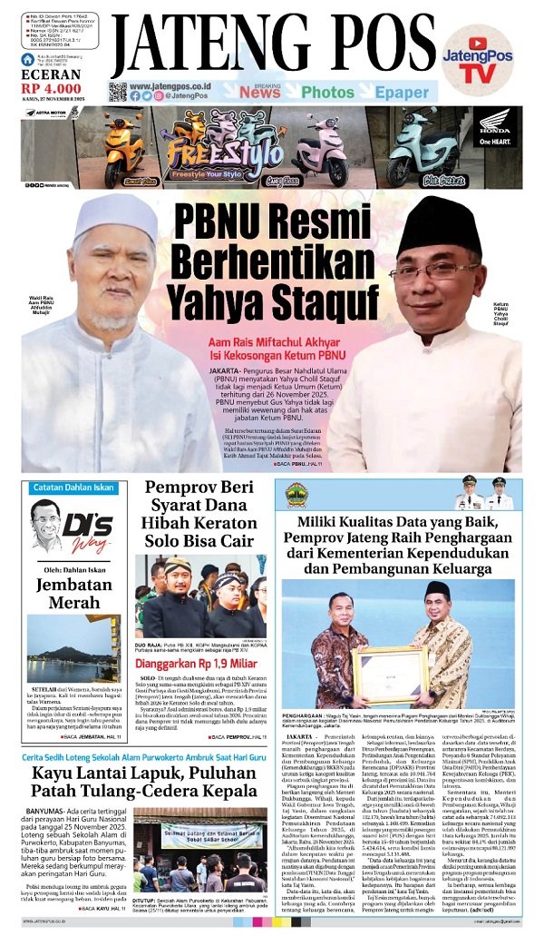 Headline Koran Jateng Pos, Kamis 27 November 2025