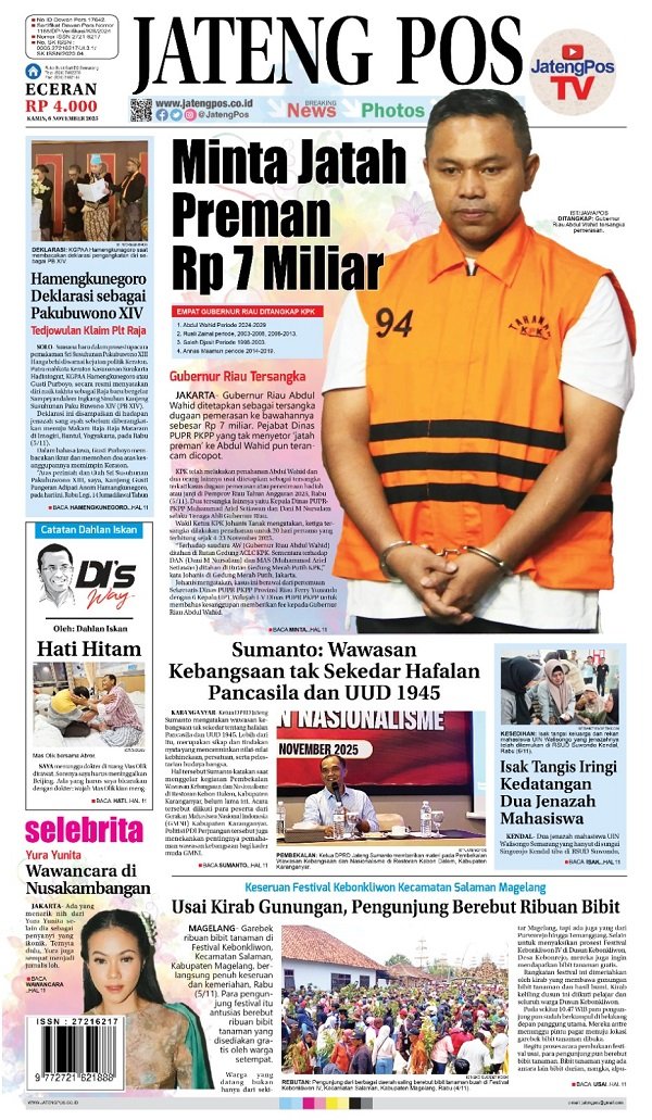 Headline Koran Jateng Pos, Kamis 6 November 2025