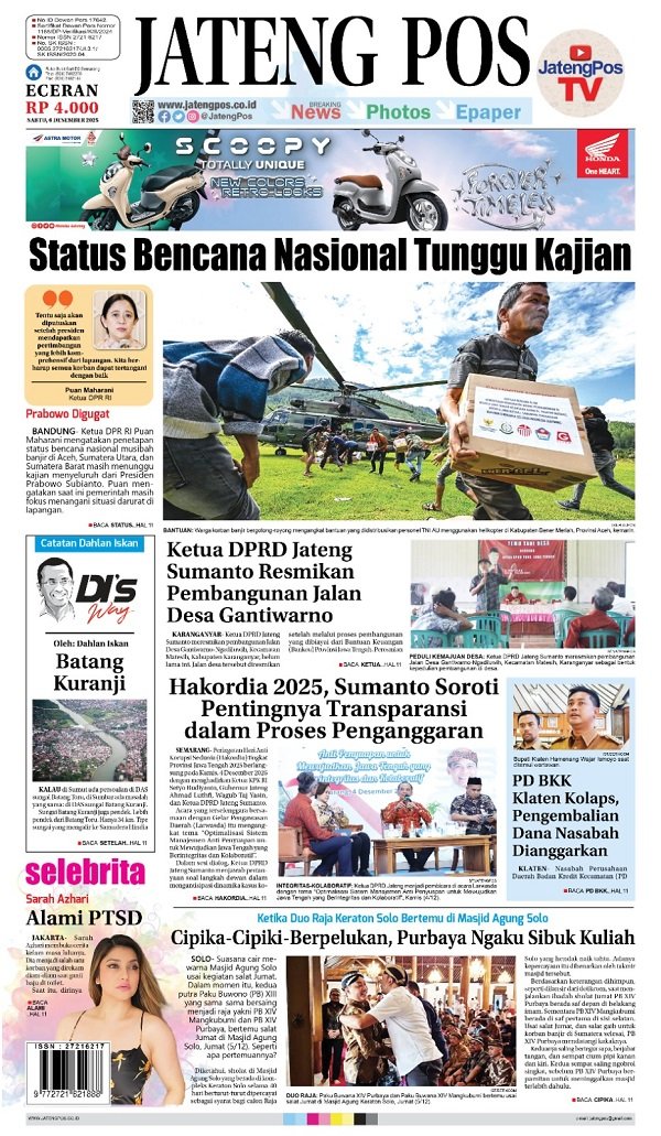 Headline Koran Jateng Pos, Sabtu 06 Desember 2025