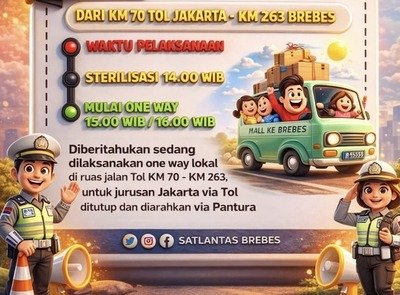Selasa Sore, One Way Nasional Sepenggal dari Cikatama Ke Brebes Diberlakukan dari KM 70 sampai KM 263